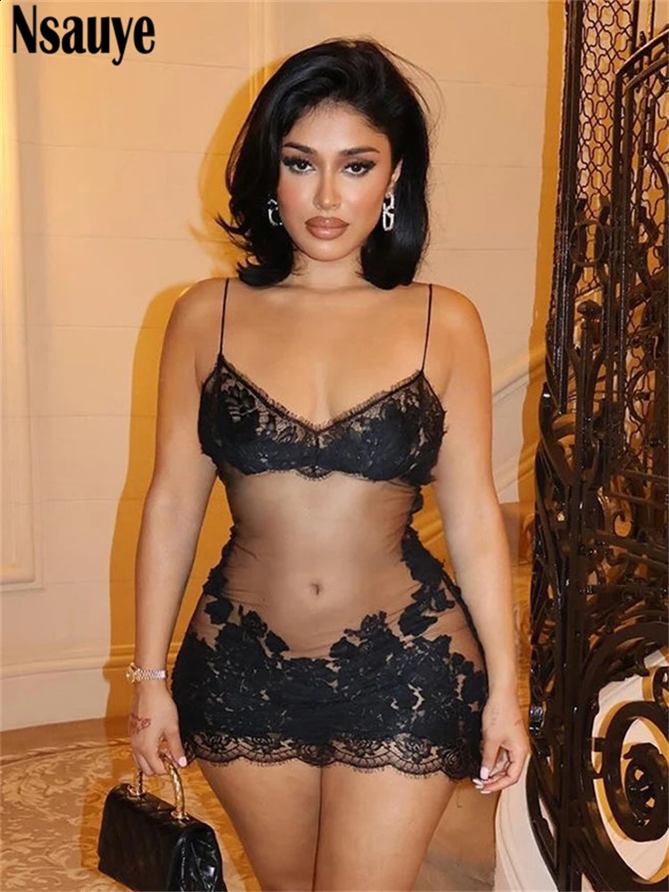 Nsauye Women Vintage Holiday Sexy Mesh Night Club Evening Party Short Dress Elegant Fashion Sleeveless Summer Dress 2025 250113