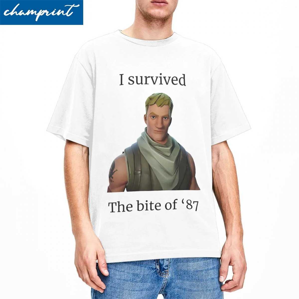 Fortnitions I Survived The Bite Of 87 T-Shirt Men Women Shooting Game Humor Pure Cotton Tees Crewneck T Shirt Plus Size Clothing X250203