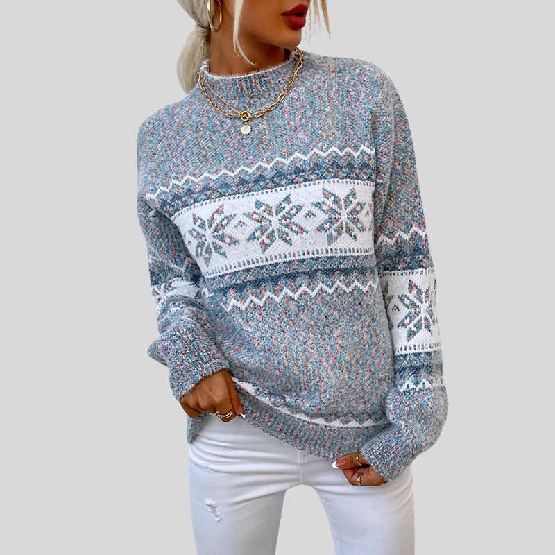 New best-selling Christmas knitted sweater autumn and winter new semi-turtleneck snowflake sweater women