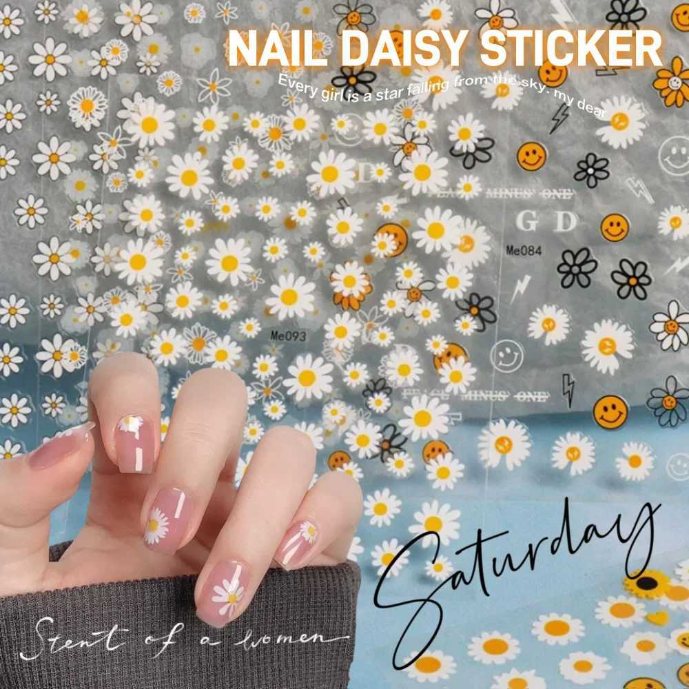 1Pcs Daisy Flowers Nail Stickers White Florals Petals 3D Nail Art Decals Adhesive Sliders Nail Stickers Decoration DIY ManicureXJ250120
