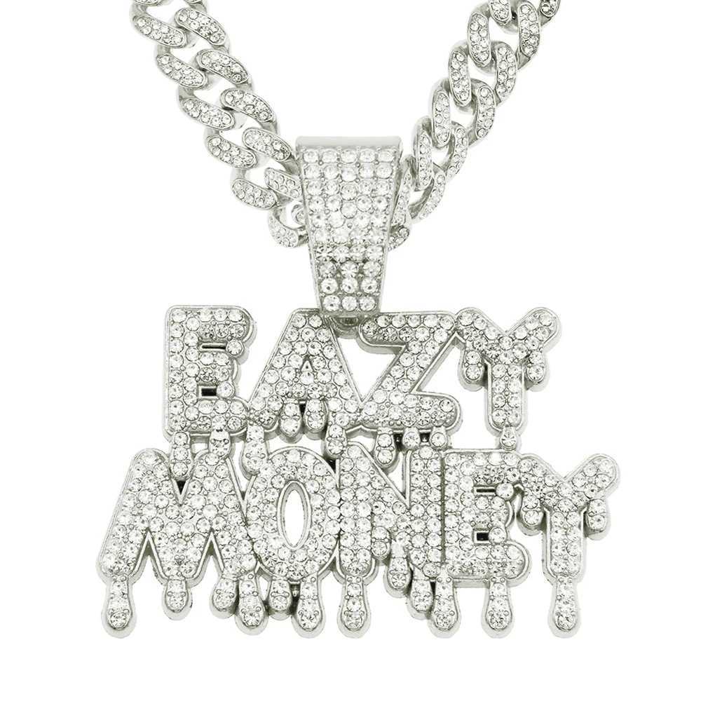 Fashion Rock EAZY MONEY Letter Pendant With 13mm Rhinestones Miami Cuban Chain HipHop Iced Out Bling Necklaces Charm Man JewelryXJ250121