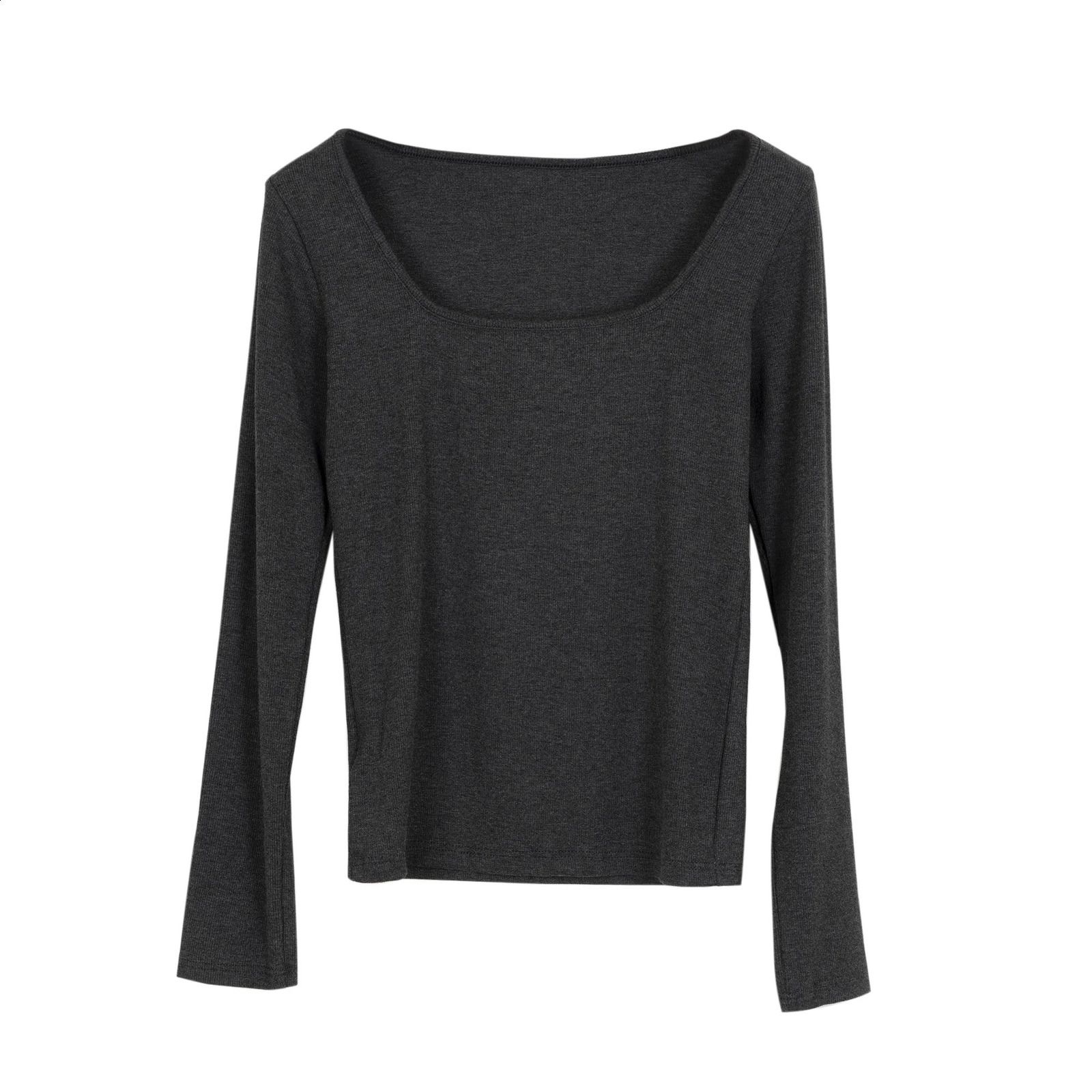 Slim Modal Cropped Square Neck Top Women Long Sleeve T Shirts Essentials MXL 250122