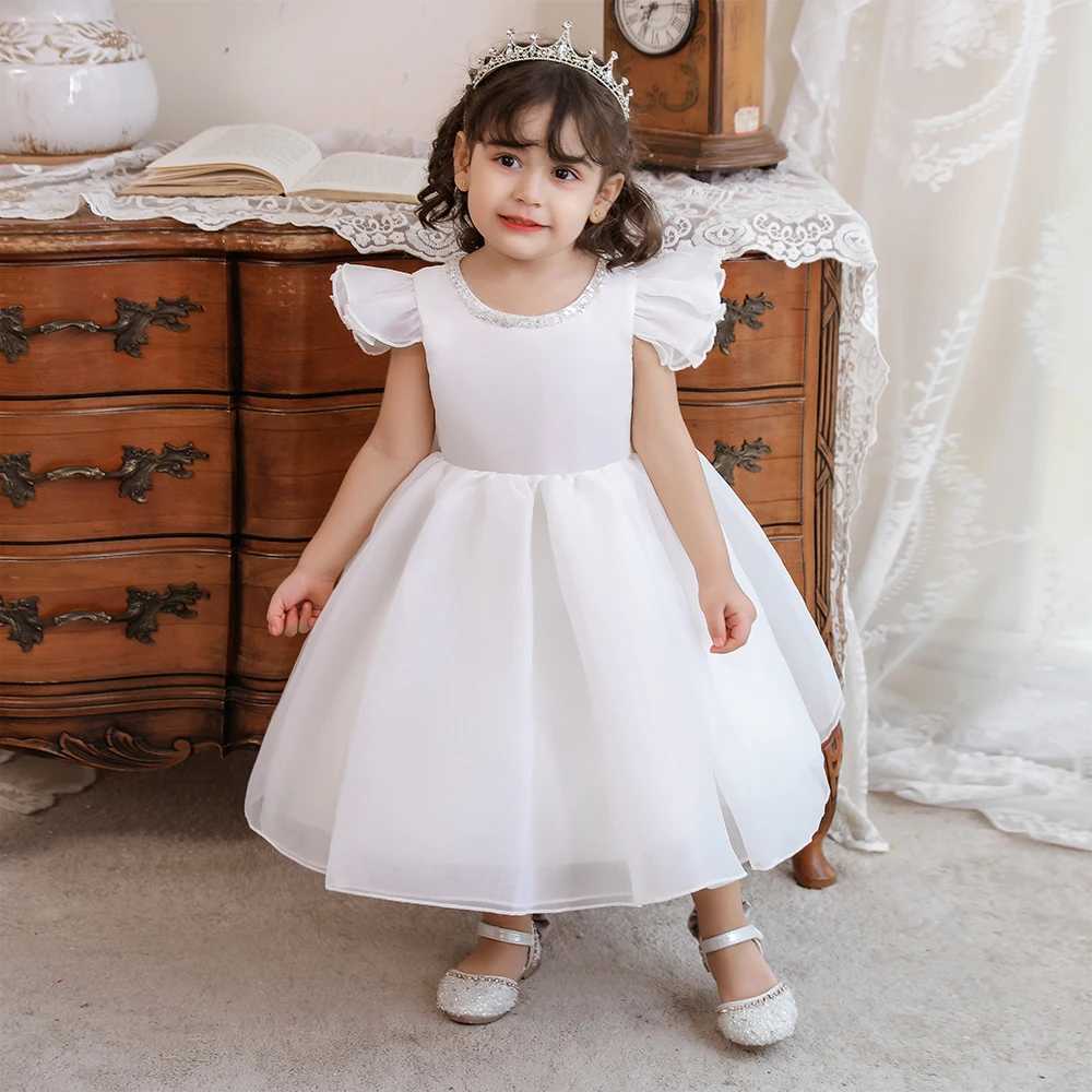 Baby Girl Pink White Dress Baptism Gown First 2 1 Year Birthday Dress Bow Princess Dress Party Dresses Girls Clothes Dresses X250203