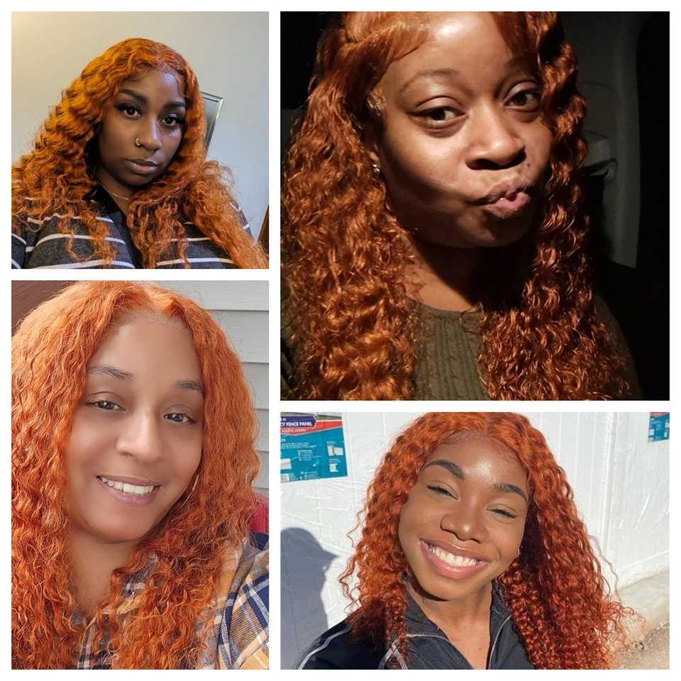 Ginger Orange #350 Deep Wave Human Hair Bundles With Clo Brazilian Virgin Human Hair Weave Curly 4x4 13x4 Front HD CloXJ250120