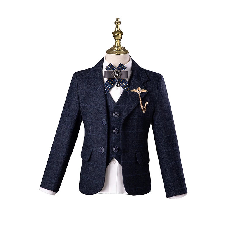 Childrens British Style Suit Set Boy Catwalk Wedding Baby Birthday Host Piano Performance Costume Autumn Winter Kids Blazer 250120