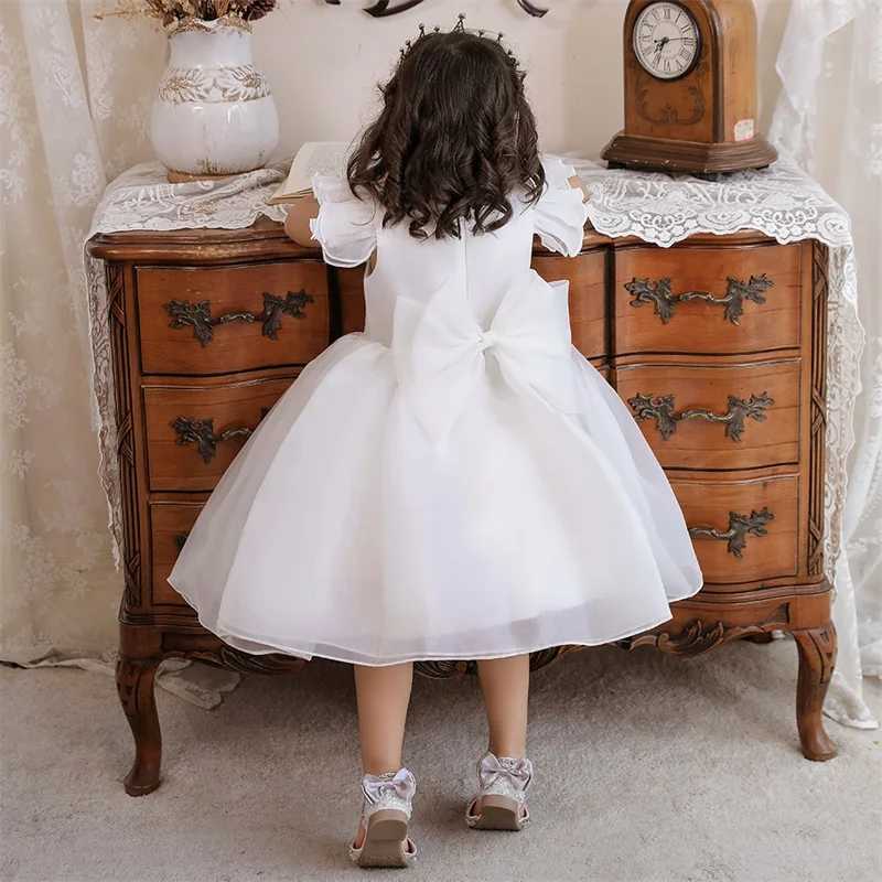 1 Years White Dresses Tutu Ball Gown Newborn Christening Princess Birthday Party Bow Children Baby Girl Clothes Summer Dresses X250203