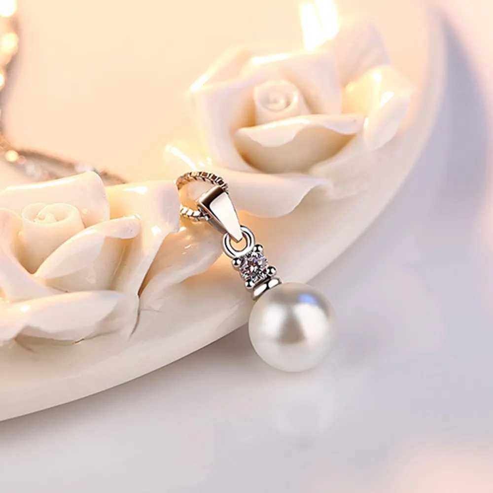 925 Sterling Silver New Ladies Fashion Jewelry High Quality Crystal Zircon Pearl Round Pendant Necklaces For Women Length 45CMXJ250114