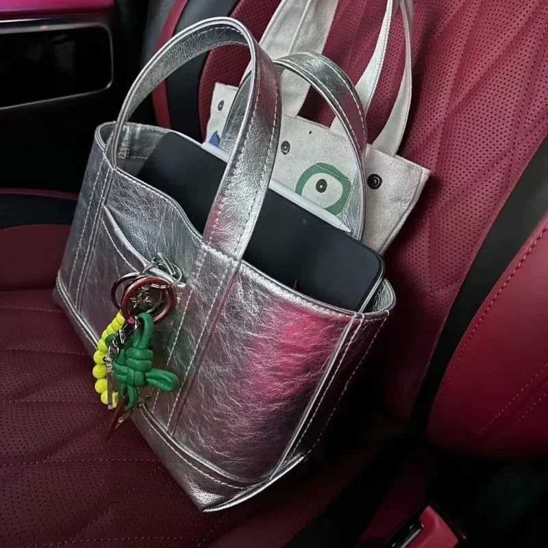 Y2k Style Crossbody Bags for Woman Fi Handbags Short Top Handle Sier PU Leather Casual Large Capacity Commuter Tote BagXJ250121