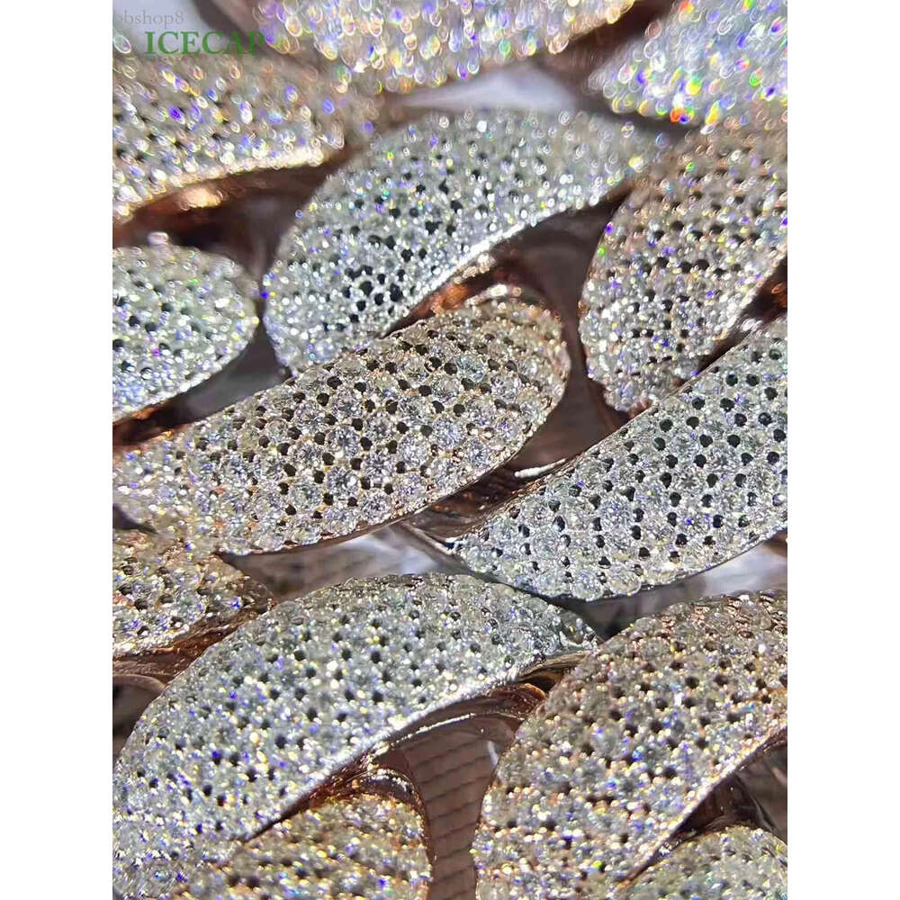Hot 18mm 5rows Bubble Hiphop Sterg Sier Moissanite Chain Iced Out two Tone Cuban k Necklace