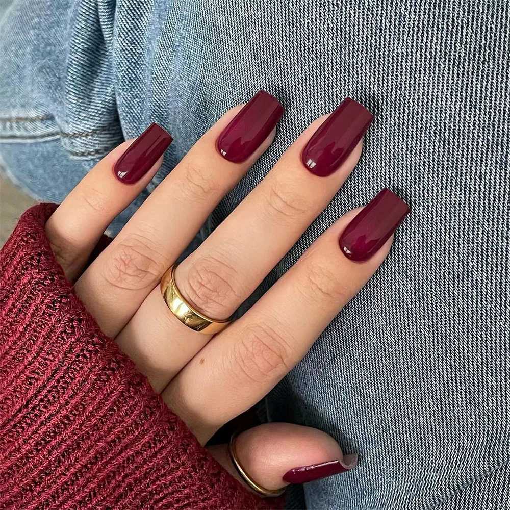 24pcs/pack burgundy square nails press on nails beautiful nails artificial fake nails y2k girls red nails for women girlsW250120