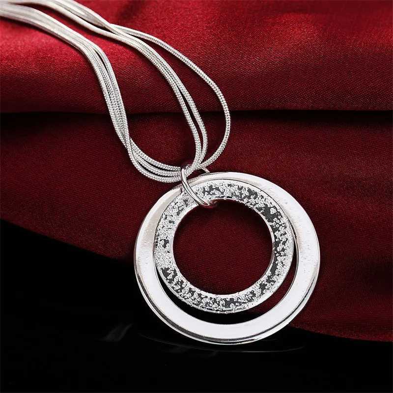 Charm 925 Sterling Silver 18 Inches Fine Double Circle Women Men Necklace For Fashion Temperament Jewelry Party WeddingXJ250114