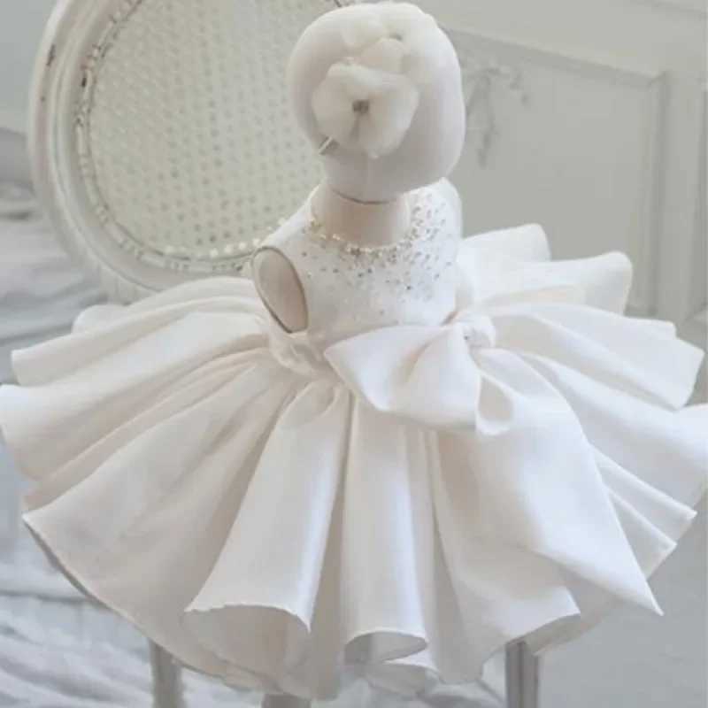 New fashion bead bow baby dress princess fluffy chiffon baby clothing baby bath celebration first birthday dress X250203