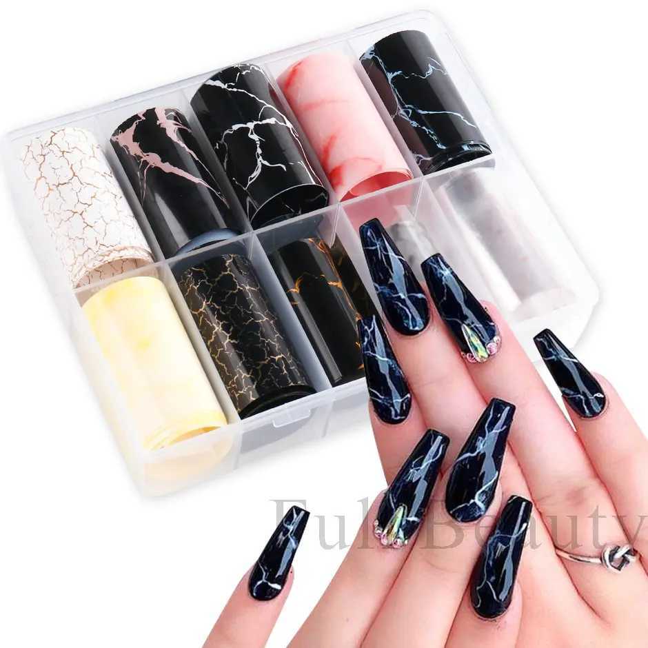 10 Roll/Box Marble Gold Foils Nail Stickers Holographic Iridescent Marble White Black Transfer Paper Decal Manicure Decor SACX04XJ250120