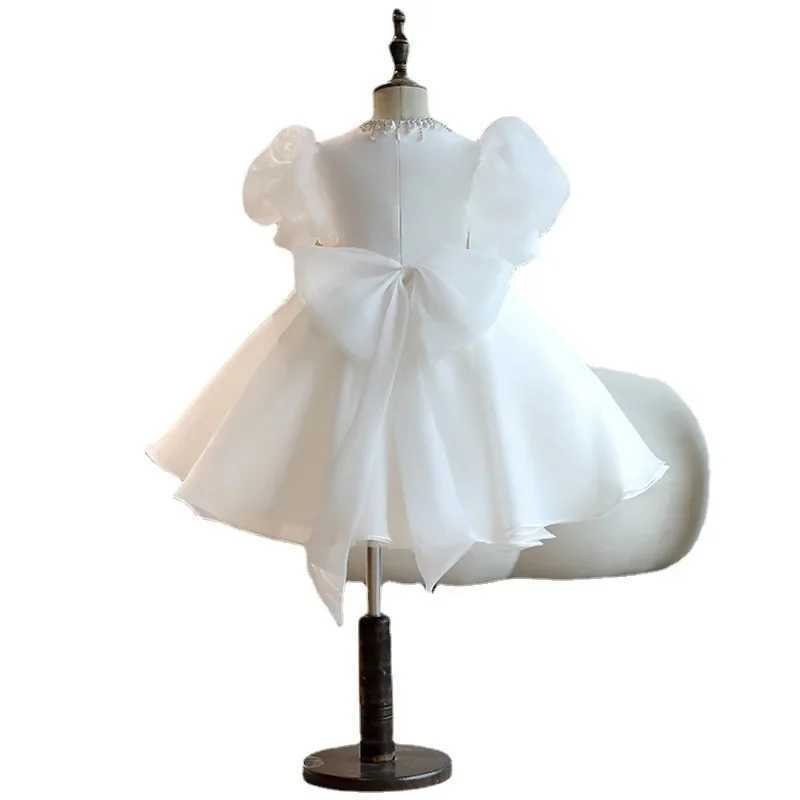 Infant Baby Girls 1st Year Birthday Dresses White Christening Gowns Beads Baby Baptism Clothes Lace Tutu Big Bow Princess Gown X250203