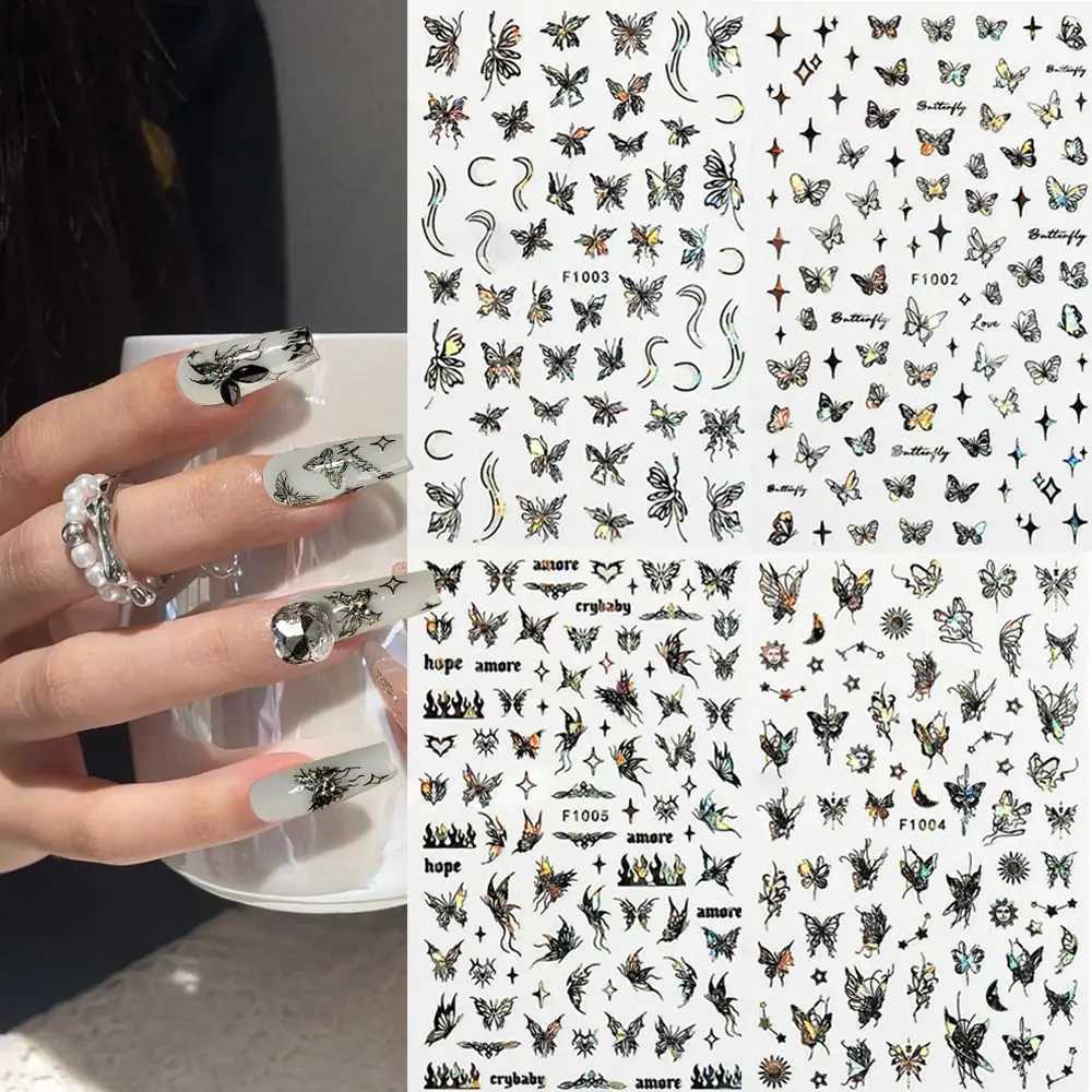 Butterfly Laser Nail Stickers Holographic Glitter Shining Adhesive Slider DIY 3D Nail Art Decal DecorationXJ250120