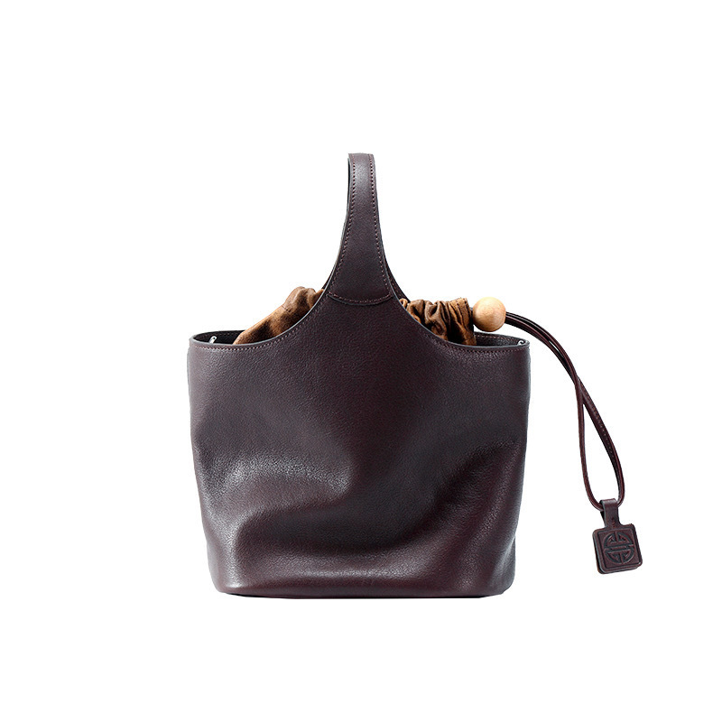 Bag Qiu Zhen Tanned Cowhide Genuine Leather Flower Crossbody Handbag, Commuting High-Capacity Vegetable Basket Bag, Female