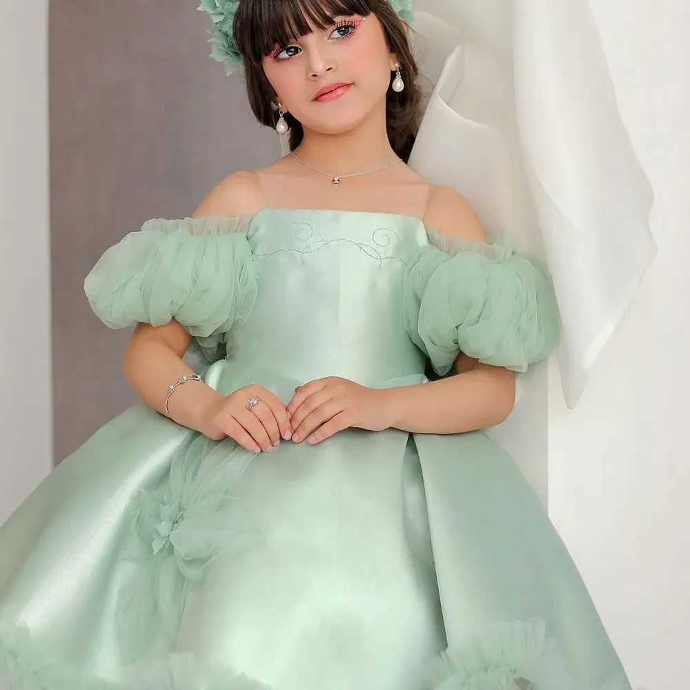 Luxury Sage Green Flowers Girl Dress Offensive Children Princess Clothes for Wedding Dresses Kids Birthday Party First Communion X250203