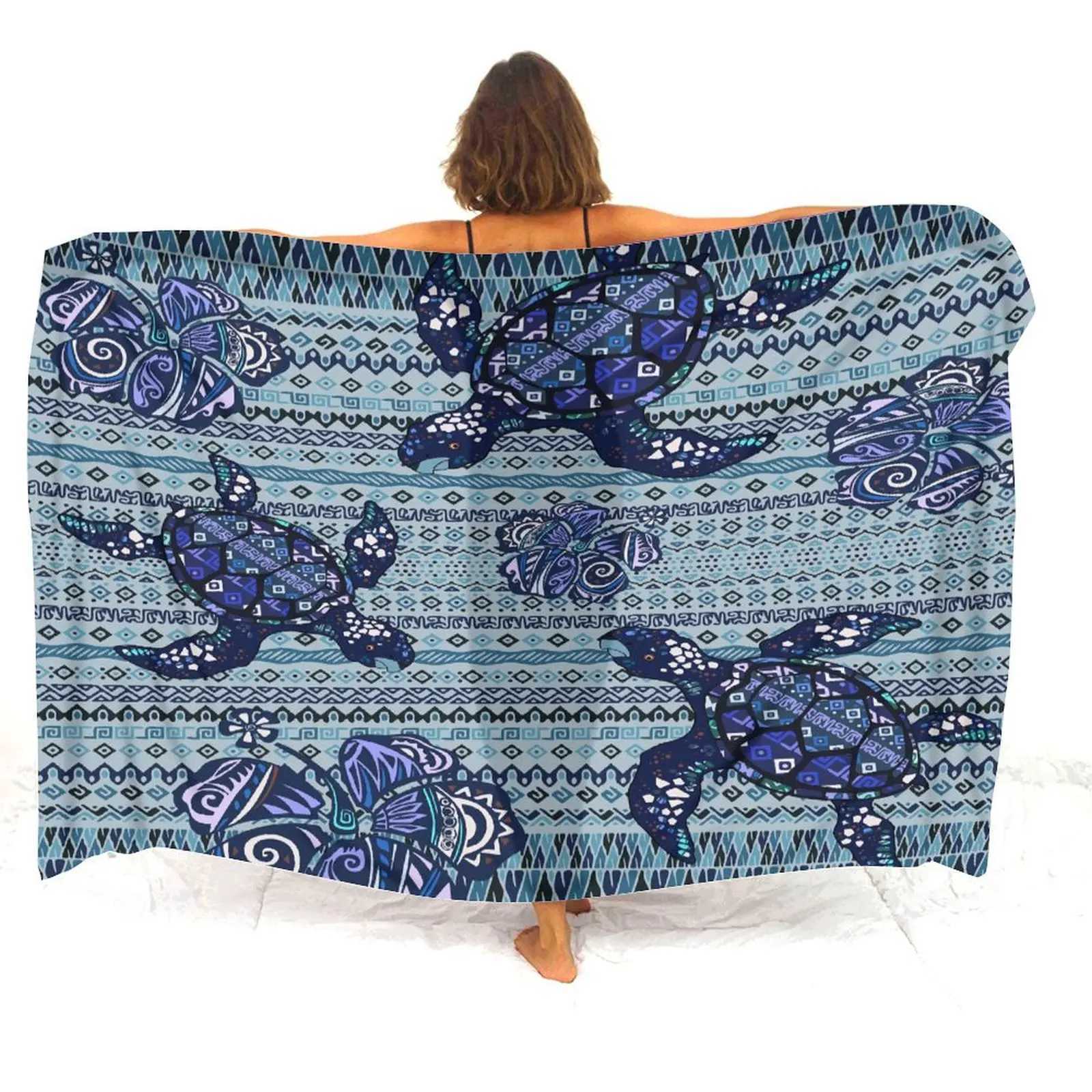 Custom Polynesian Womens Sarong Tribe Ethnic Pattern Turtle Print Casual Shl Print By The Haiian Seaside W250120