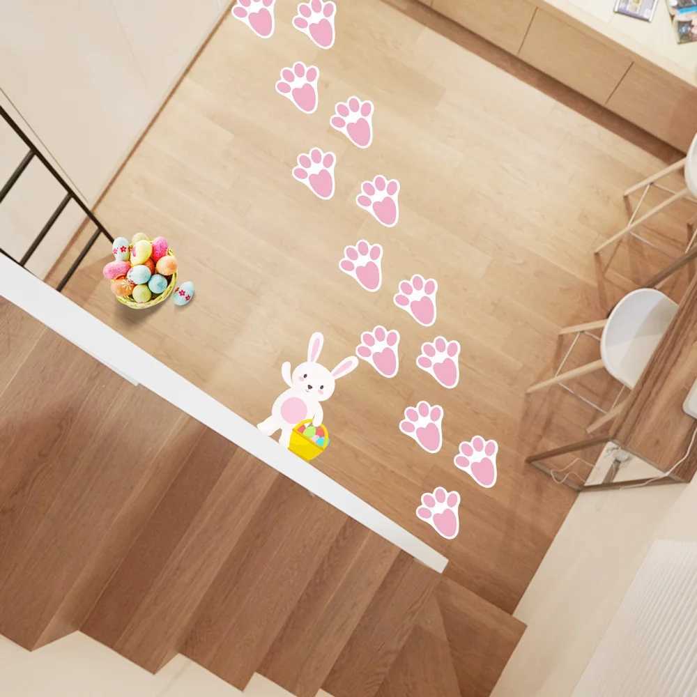 24pcs Rabbit Footprints Sticker Floor Stickers Decals Easter Bunny Feet Decal Window Clings PVC Ceiling ral Free shipping