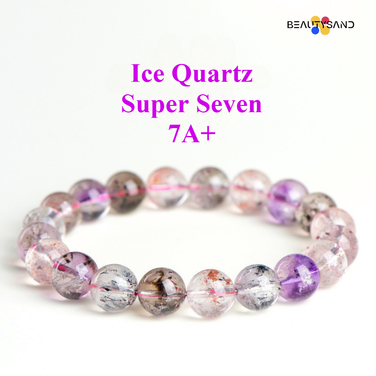 Feng Shui Crystal Pendulum 7A+ Plus Natural Ice Quartz Super Seven Round Beads Bracelet Purple Titanium Crystal Amethyst Aura Cleansing Bracelet Facto