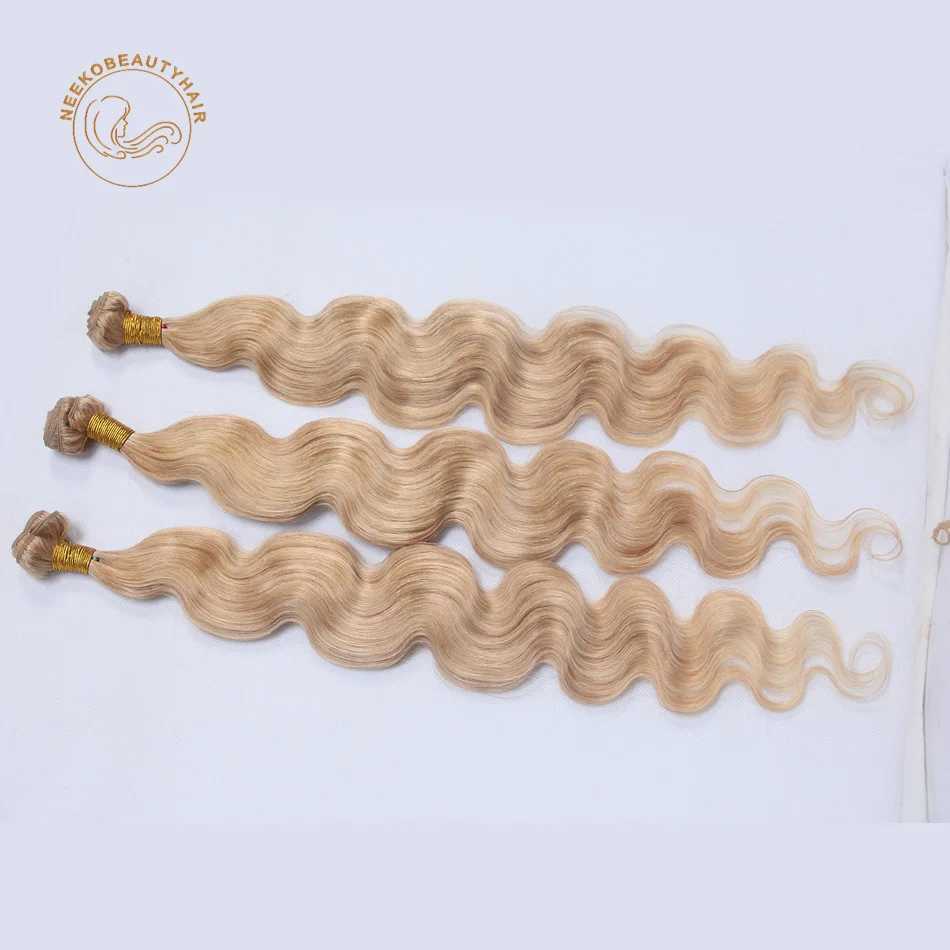 Honey Blonde Human Hair Bundles with Lace Frontal Ash Blonde Colored Hair Bundles with Frontal Body Wave Hair Color #27XJ250120