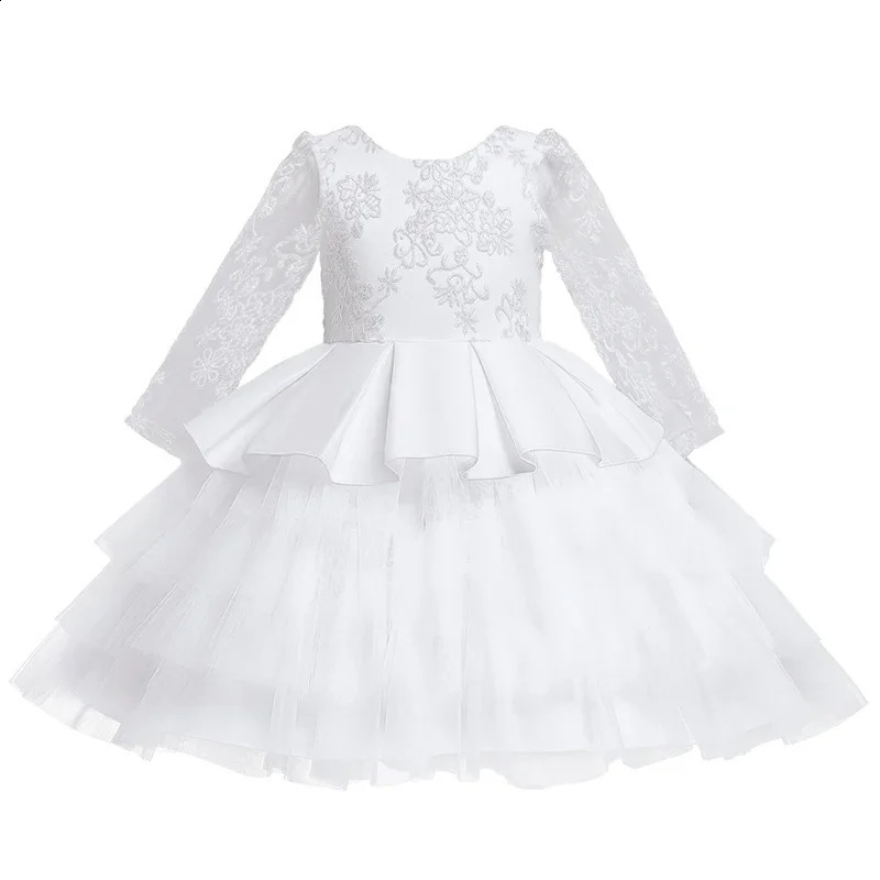 Baby Girls White Baptism Dress with Flower Embroidery - Perfect for Birthday Wedding Special Occasions 250115