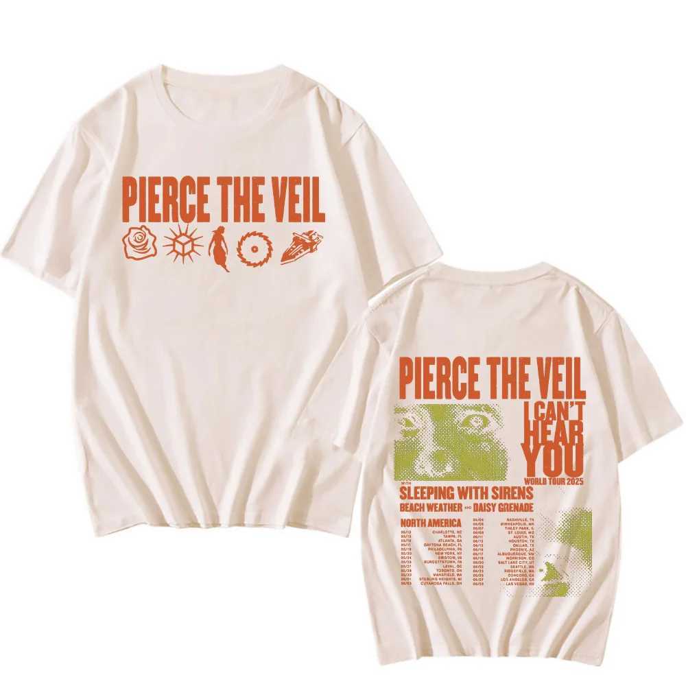 Pierce The Veil I Cant Hear You World Tour T-shirts Two Sides Unisex Cotton TShirts Men Womens Music Tees Rock Band Punk Tops X250203