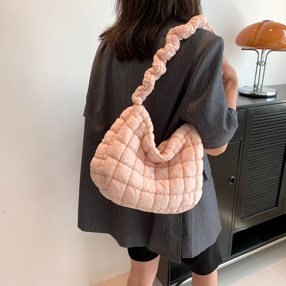 Lattice Pattern Shoulder Crossbody Bags Pleated Bubble Handbags Women Large Capacity Tote Bags Padded Ladies Quilted Shopper Bag 250122