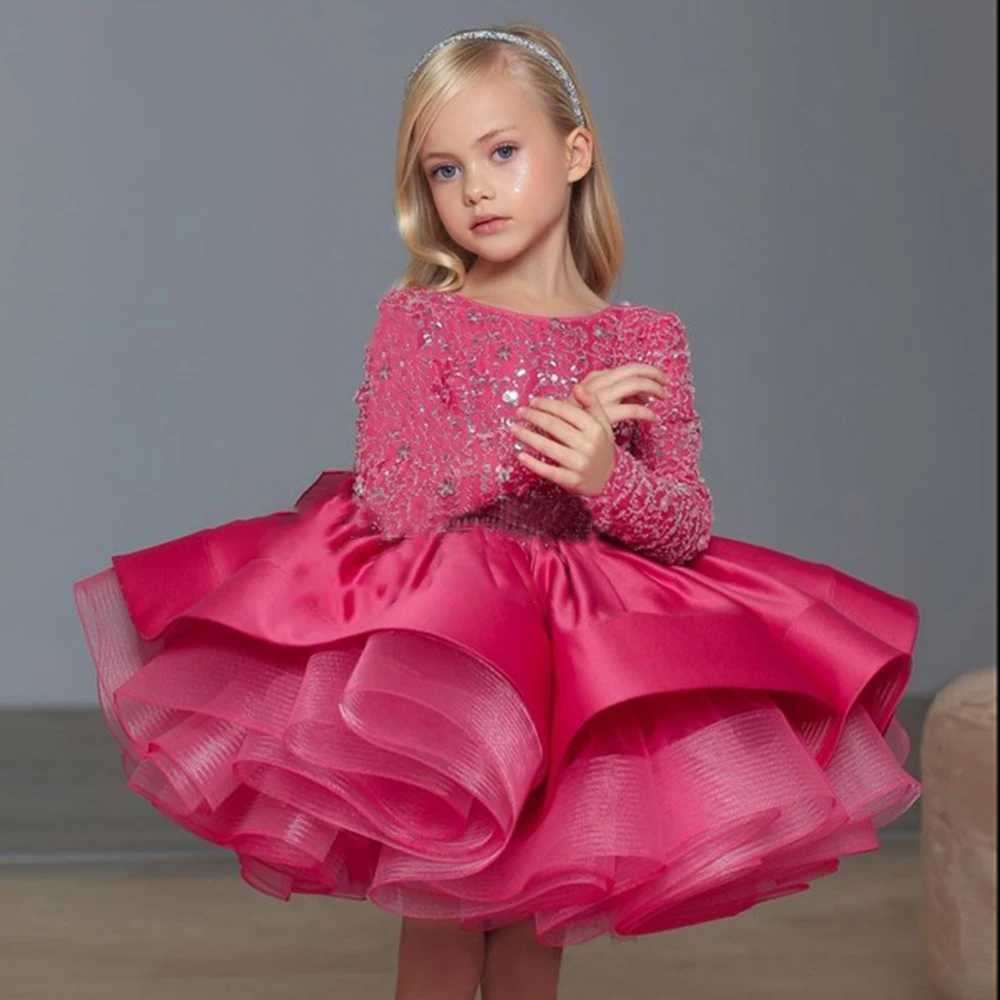 Baby Girl Birthday Fluffy Dress Infant Sequin Baptism Gown Flower Wedding Costume Kids Long Sleeved Clothes Toddler Dresses X250203
