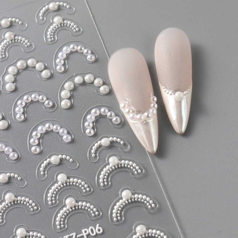 White 5D Pearl Lace Wave Lines Nail Art Stickers Elegant Exquisite Nail Decoration Decals Self Adhesive Transfer Slider ManicureXJ250120