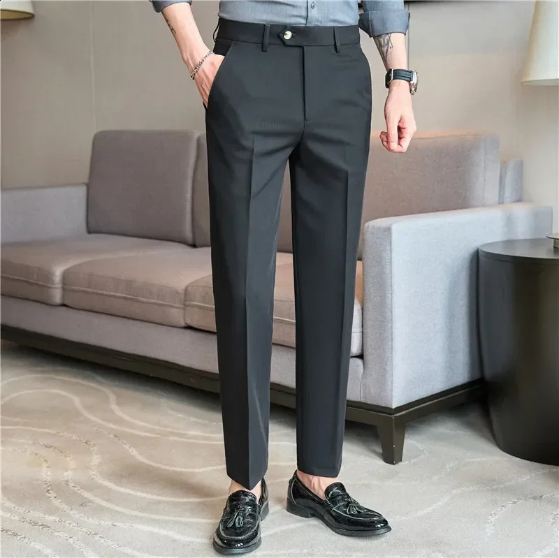 Men Pinstripe Suit Pants Hombre Pantalones 2024 Autumn Stretch Slim Formal Trousers for Men Casual Dress Pants Men Clothing 250122