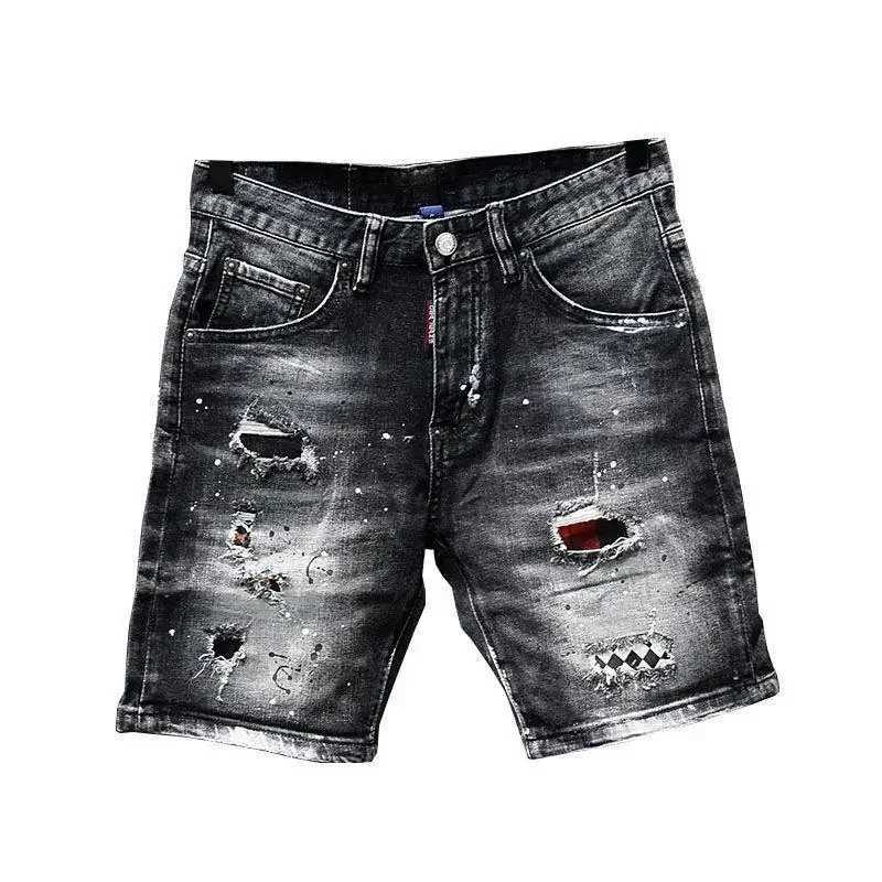 Luxury Brand Designer Clothes Mens Casual Denim Kn-Length Shorts Summer 2024 Fashion Black Patches Paint Jeans Shorts Men X2502031