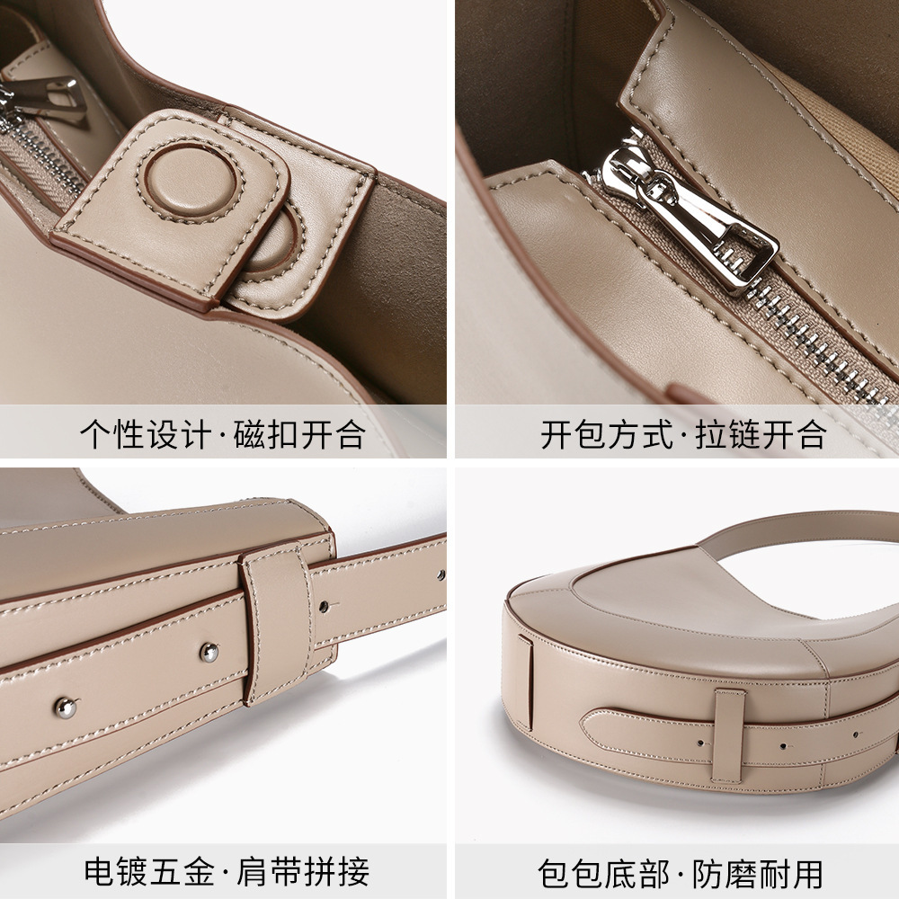 Bag New Light Luxury Genuine Leather Sherry With Niche Design, Large Capacity Tote Bag, Simple Style, Fashionable Commuting Shoulder Bag