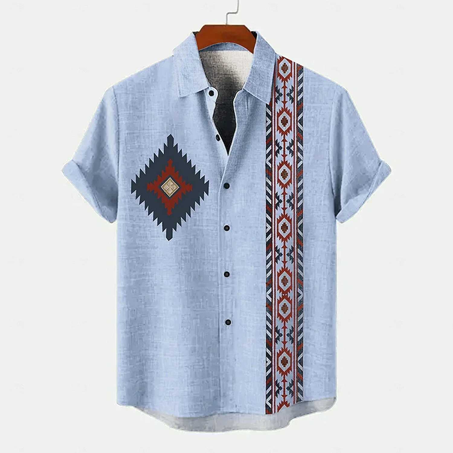 Vintage Mens Shirt Ethnic Pattern Printed Short Sleeve Lapel Shirt Summer Fashion Casual Street Mens Lapel Top Large Size ComfXJ250121
