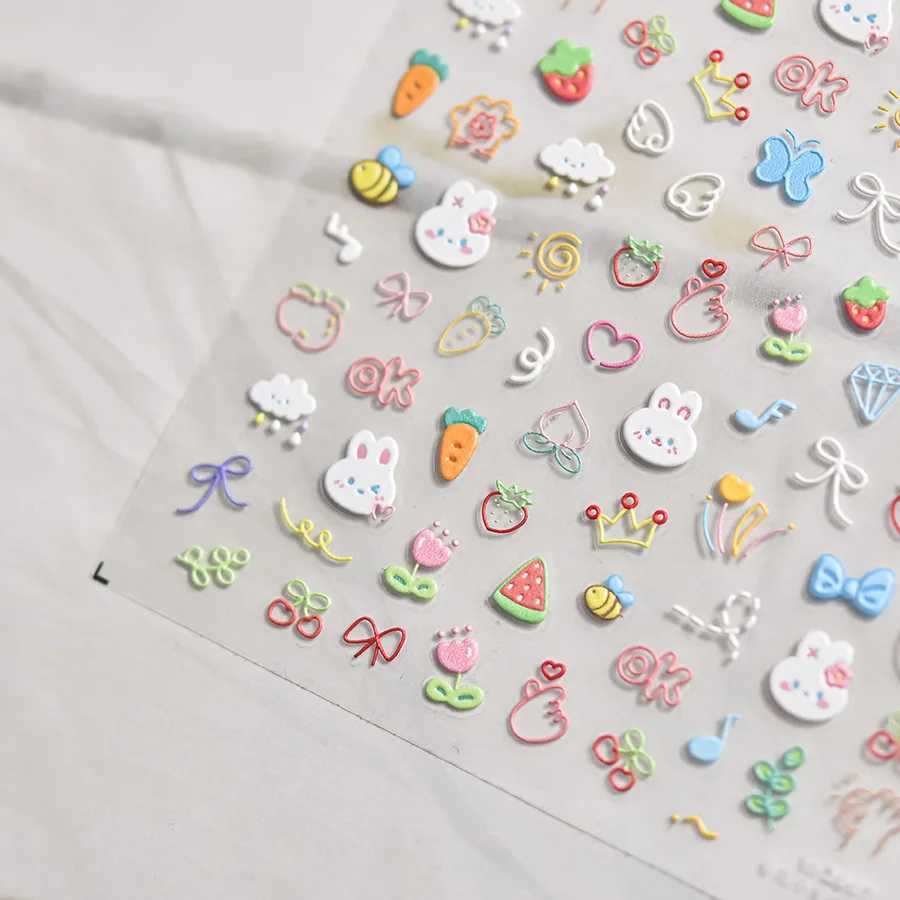 Sweet Cartoon Little Rabbit Bubble Love Heart Nail Stickers 5D Nail Art Design Decoration Decals DIY ManicureXJ250120