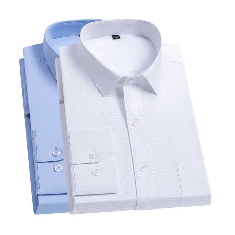 New Cotton Men Classic Long Sleeve Dress Shirt Regular Pocket Fit Formal Business Work Office Casual Button White Social ShirtsXJ250121