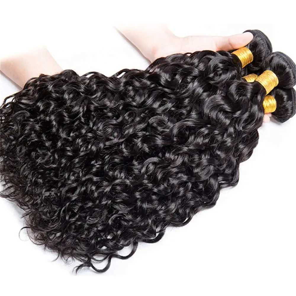 Deep Wave Human Hair Bundles With 13x4 HD Lace Frontal With Curly Hair Extensions Brazilian Weave Bundles With Frontal for WomenXJ250120