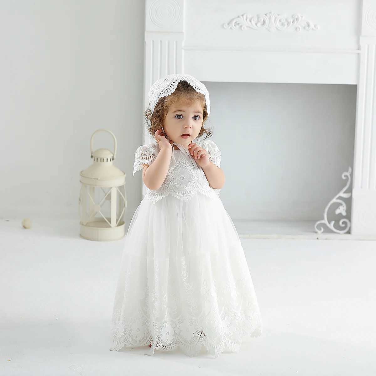 Infant Baby 1st Birthday Baptism Dresses for Kids Girls White Wedding Party Princess Gown Tulle Toddler Summer Clothes 0 1 2Y X250203