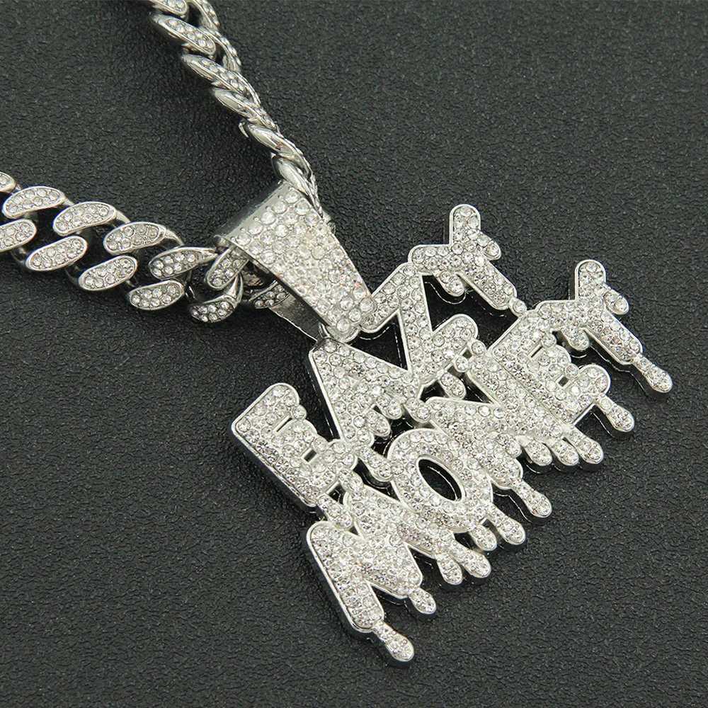 Fashion Rock EAZY MONEY Letter Pendant With 13mm Rhinestones Miami Cuban Chain HipHop Iced Out Bling Necklaces Charm Man JewelryXJ250121