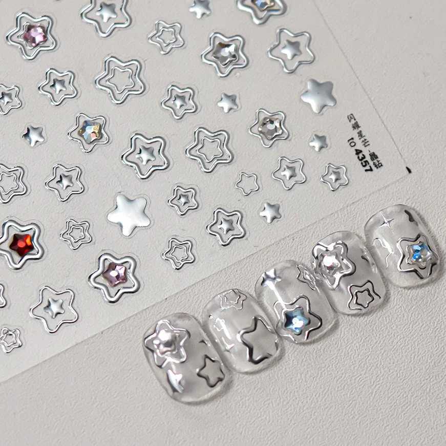 Colored Crystal Star Love Heart Shiny Silver Hollowed Smudging Rainbow Flower Jelly Embossed Nail Art Stickers Manicure DecalsXJ250120