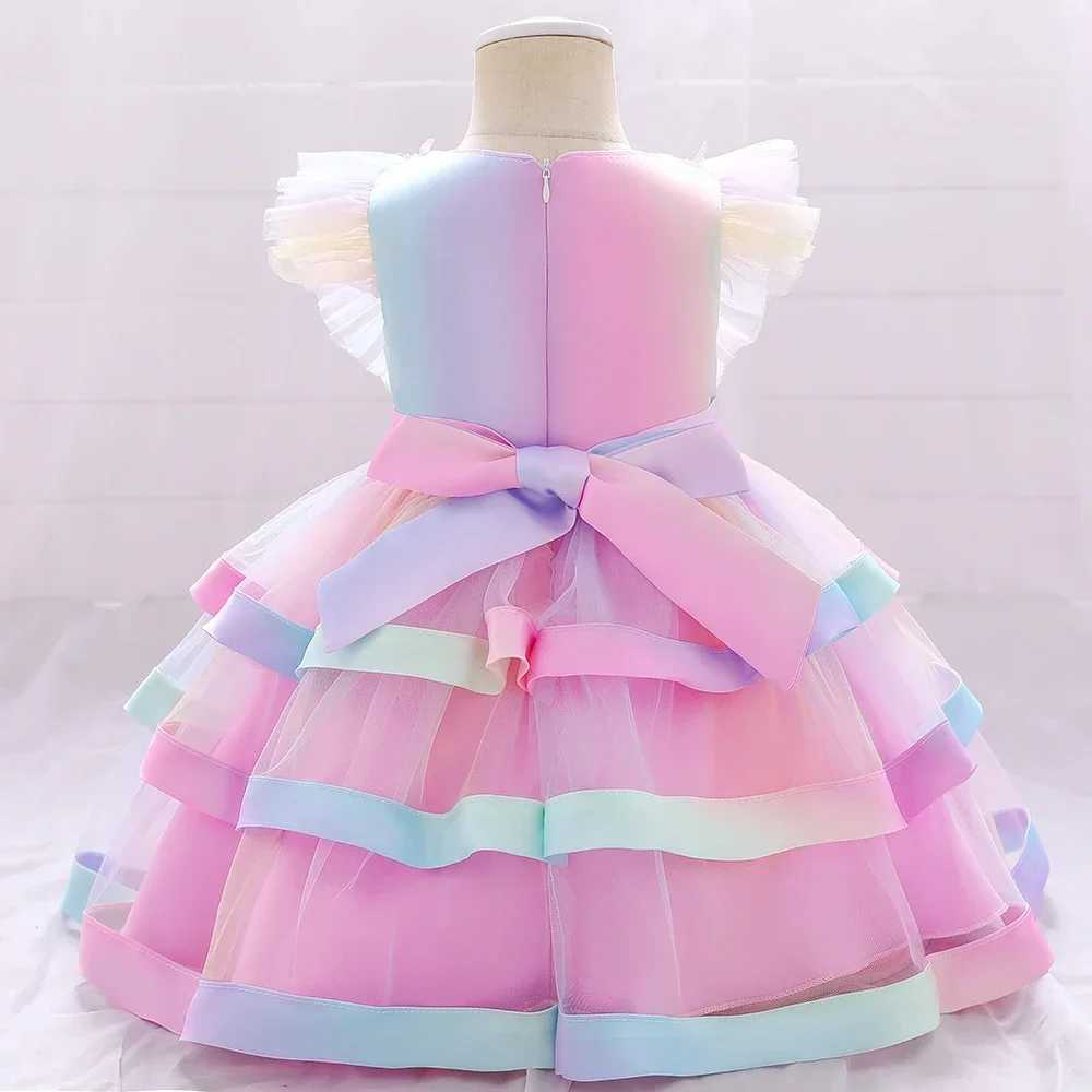 Baby Girls Flower Dress Rainbow Mermaid 1st Birthday Princess Party Wedding Kid Dress for Girl Baptism Bridemaid Evening Dresses X250203