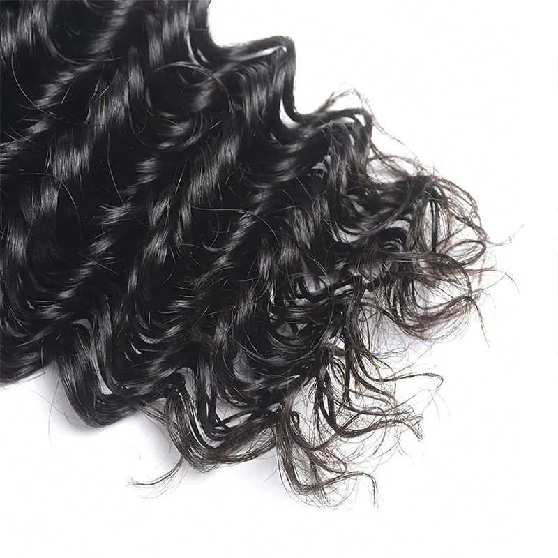 Deep Wave Human Hair Bundles With Clo 4x4 Transparent Lace #1B Color Wet and Wavy Virgin Human Hair Extensions For WomenXJ250120