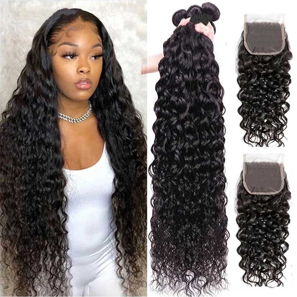 Water Wave Bundles Human Hair With Clo 13x4 HD Transparent Lace Frontal 100% Natural Human Hair Extensions Deep Wave HairXJ250120