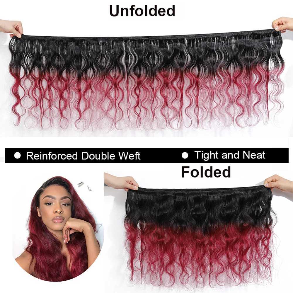 Ombre Body Wave Bundles With Clo 1B/99J Human Hair Bundles With Clo Brazilian Burgundy Bundles with CloXJ250120