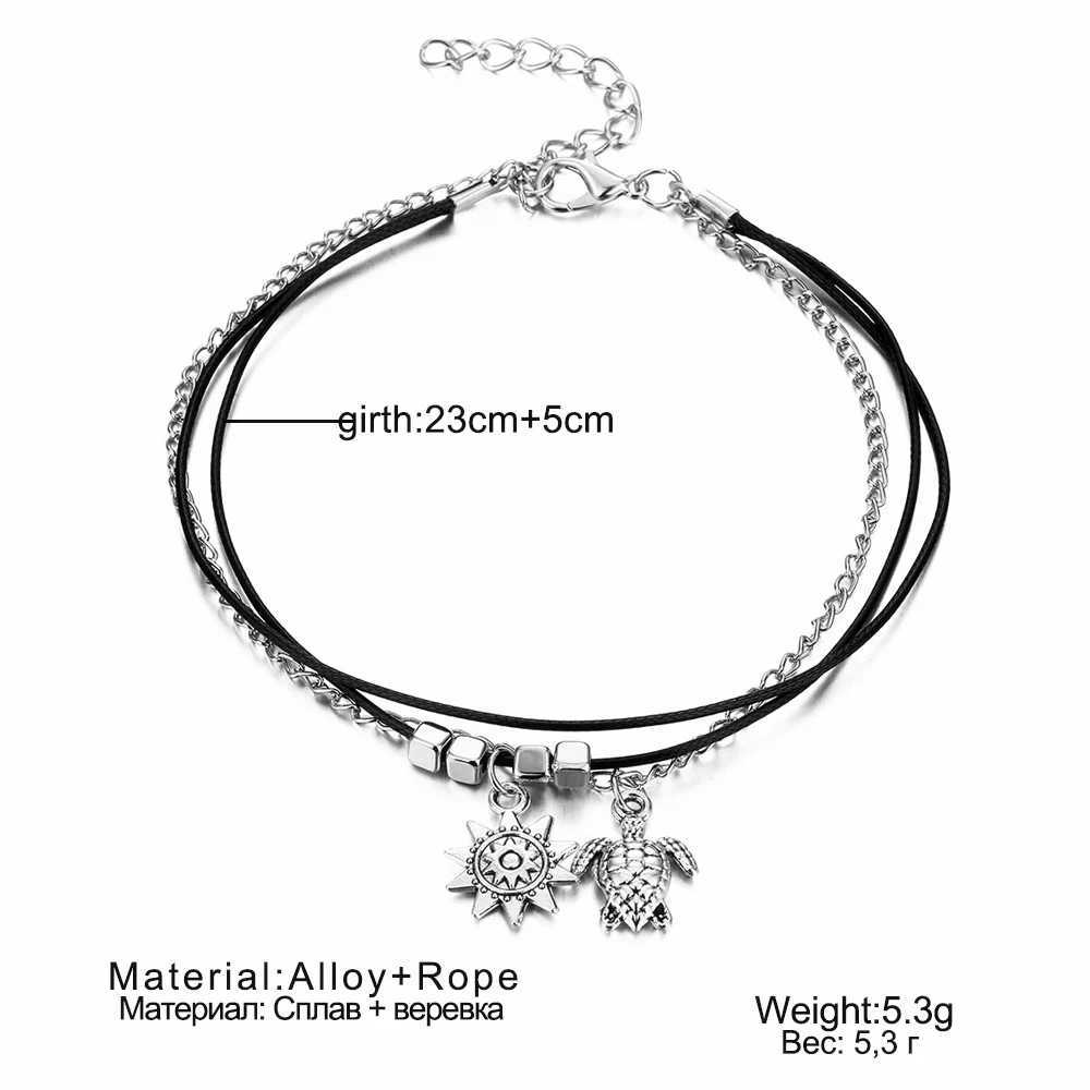 Vintage Multi Layered Turtle Pendant Anklet For Women Boho Sun Beads Charm Ankle Bracelet Summer Beach Leg Chain Foot JewelryXJ250121