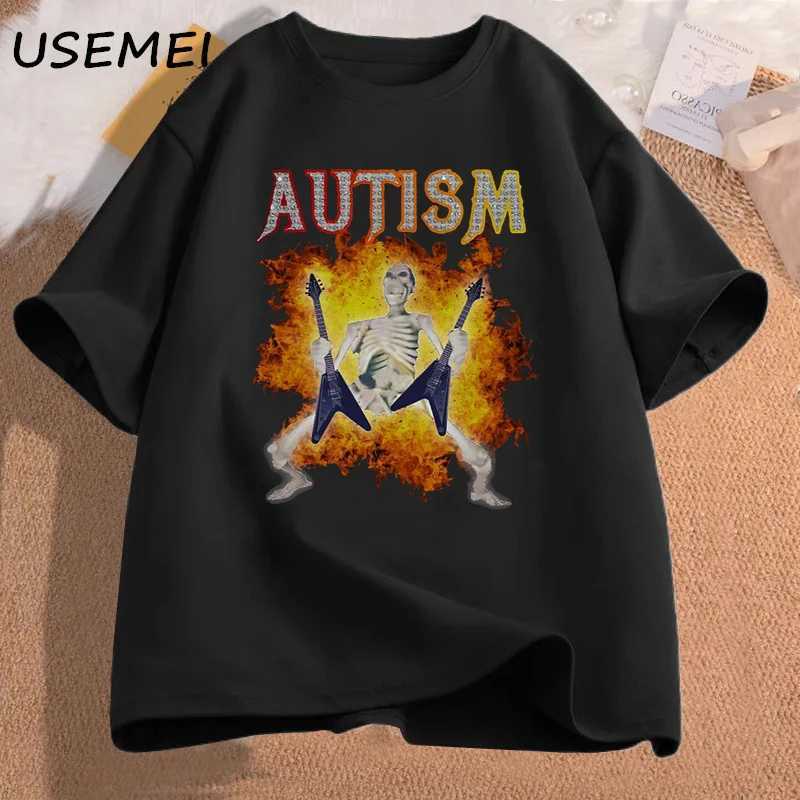 Autism Funny Skeleton Meme Mens T-shirt Cotton Mens Clothing Graphic Tshirts Man Clothes Printed Short Sleeve Tee Tshirts X250203