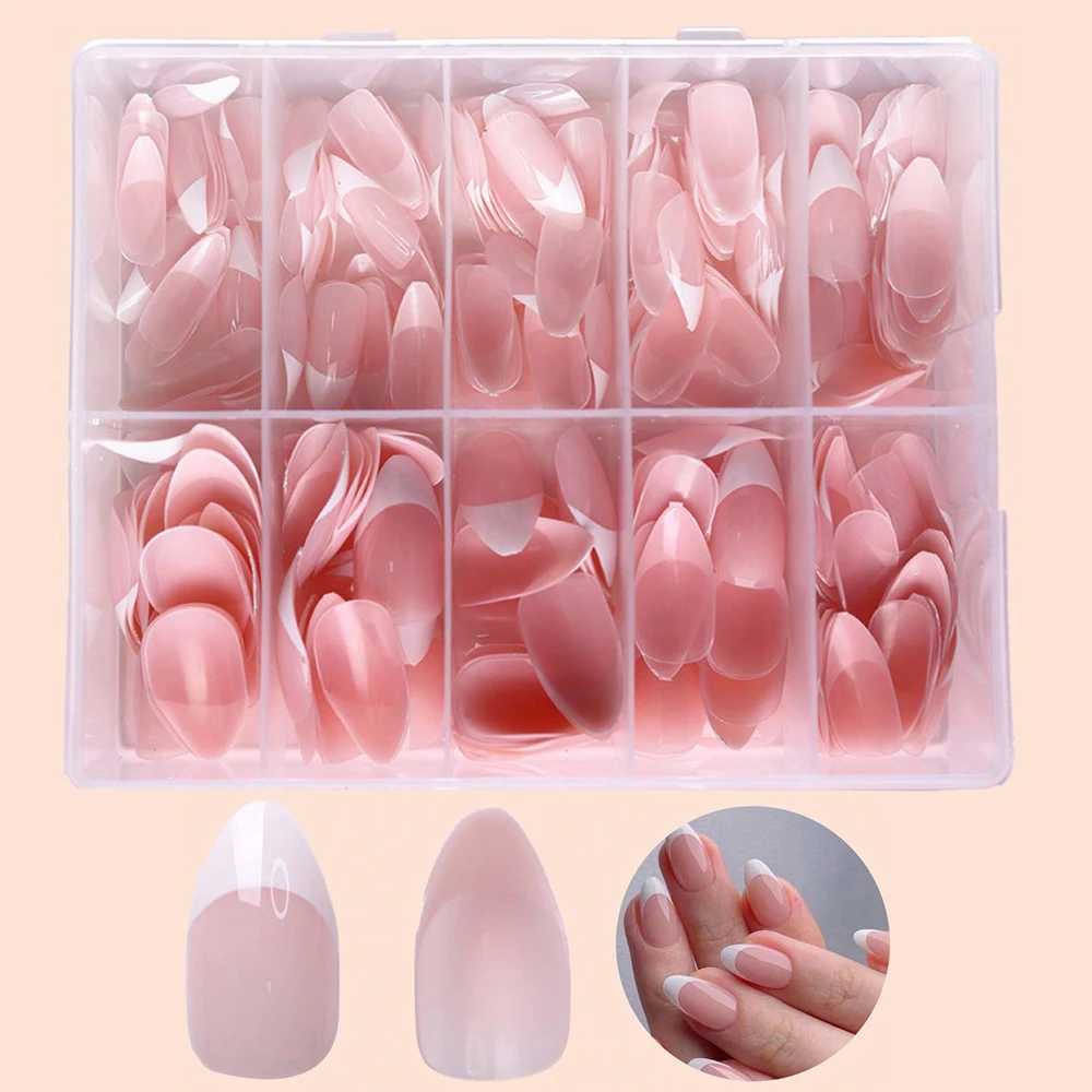 360pcs/box gloss soft gel pink French nail tip medium almond white simple press nail 10 mesh large capacity false nail* W250120