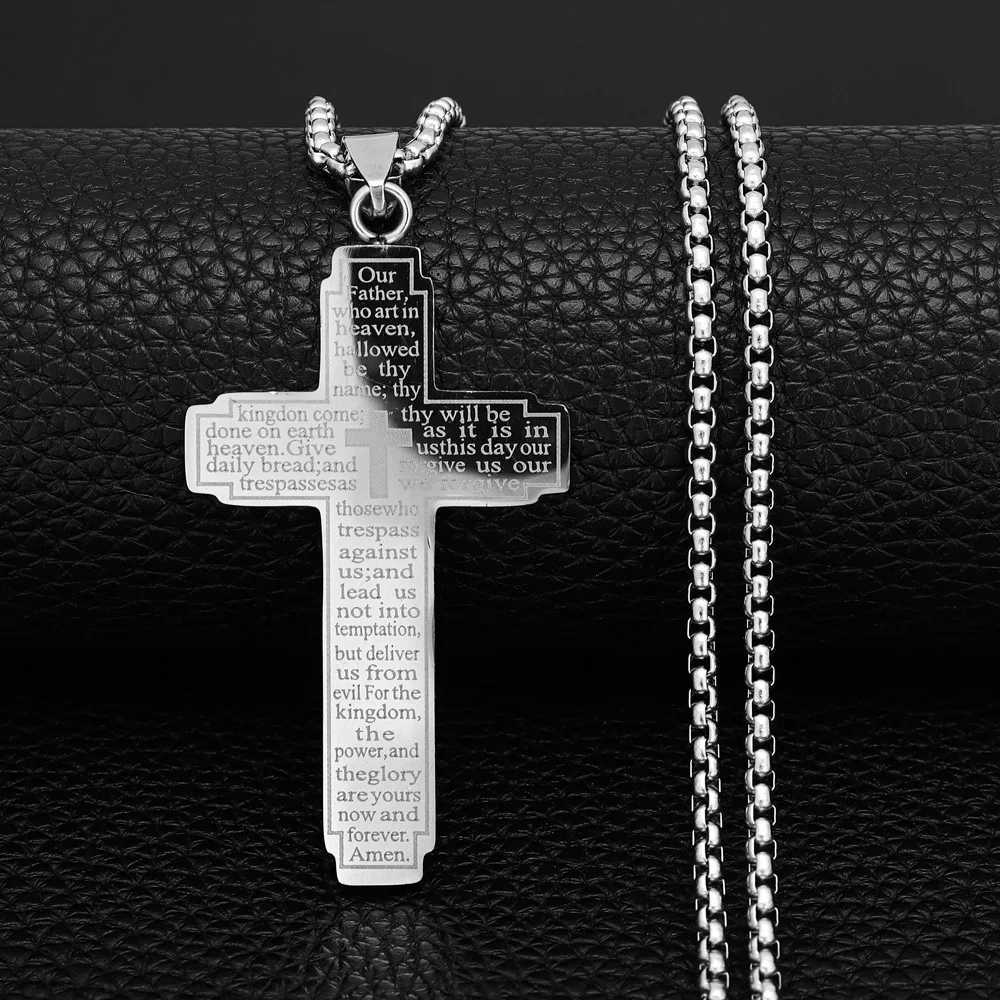 TrendMen Hiphop Rock Crucifix Cross Stainless Steel Pendant Necklaces For Men Boys Black Metal Clavicle Chain Party Jewelry GiftXJ250121