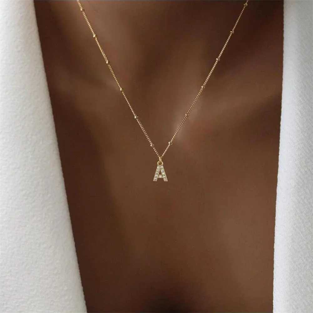 Womens stainless steel Initial necklace A-Z Letter charms pendant Choker Women collar Chain Necklace necklaces woman trend 2024XJ250121
