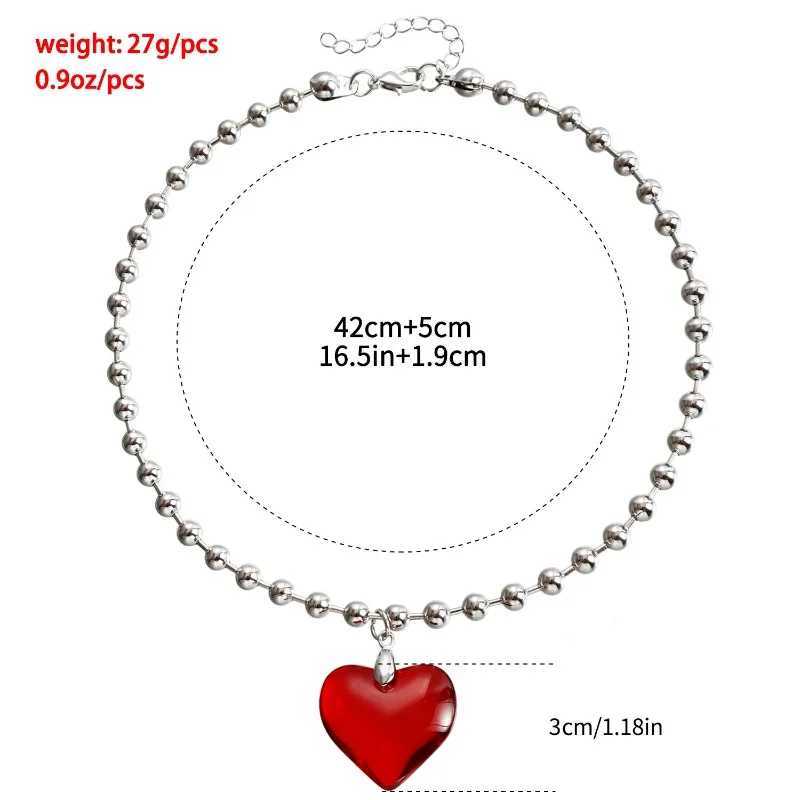 Y2k Love Heart Necklace for Women Fashion Hip Hop Red Hearts Pendants Necklaces Metal Beads Chain Girls Rave Gift Gothic JewelryXJ250121